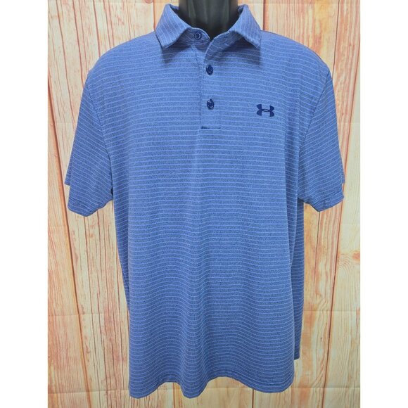 Under Armour Mens HeatGear Loose Fit Striped Polo Large Purple - Picture 1 of 7